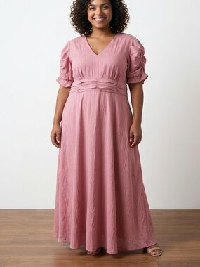 Women's Pink V-Neck Maxi Dress (CALL OUT)